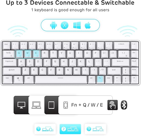 rk royal kludge rk68 hot-swappable 65% wireless mechanical keyboard 65% 68 keys compact bluetooth gaming keyboard with standalone arrow / control keys quiet red switch