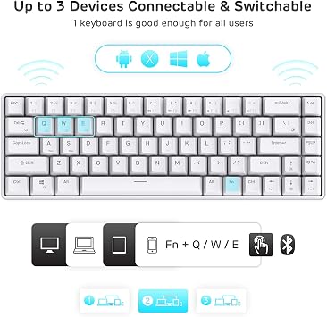 rk royal kludge rk68 hot-swappable 65% wireless mechanical keyboard 65% 68 keys compact bluetooth gaming keyboard with standalone arrow / control keys quiet red switch