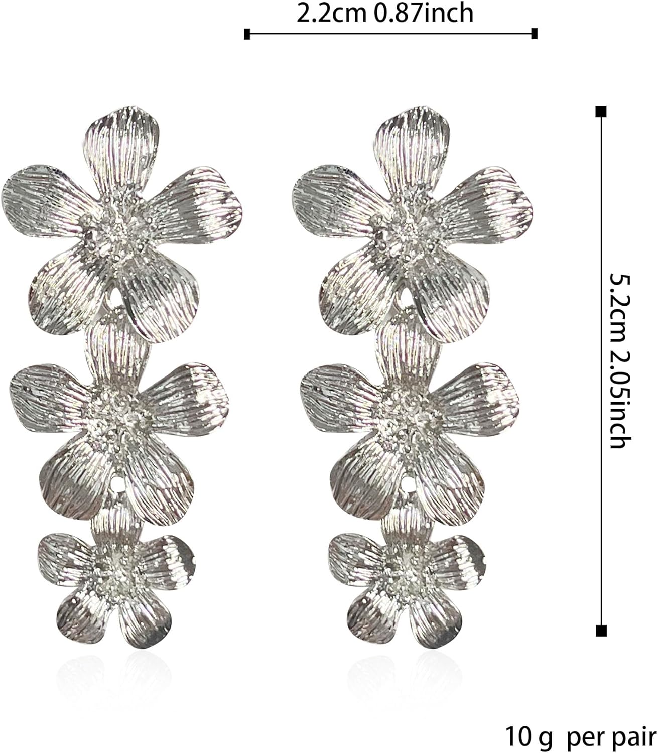 Bohemian Alloy Flower Floral Stud Earrings Triple Flower Drop Dangle Earrings Statement Wedding Party Jewelry for Women - Image 5