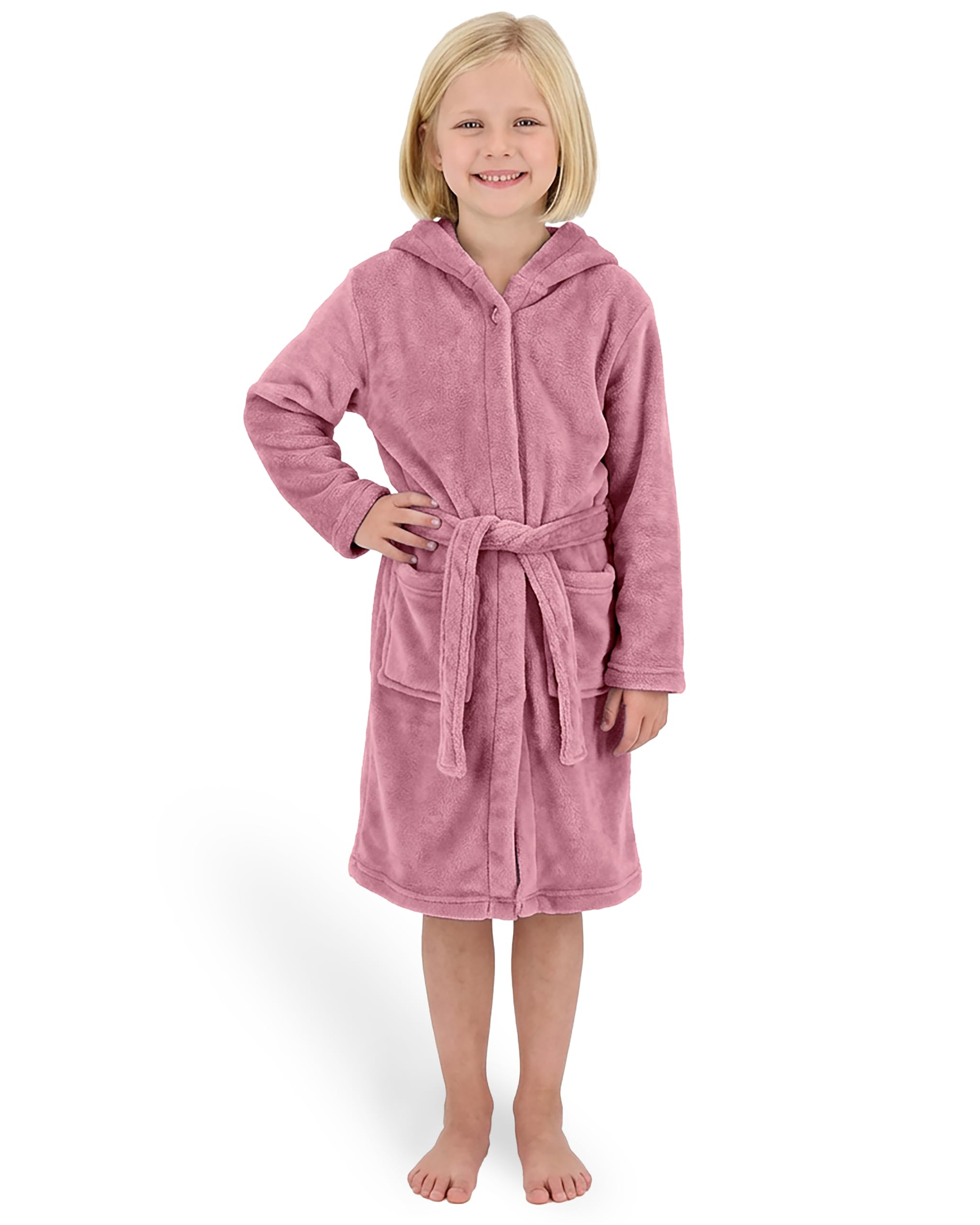 Gräfenstayn Bademantel Kinder & Teenager aus Fleece mit Knopf und Kapuze– OEKO-TEX 100 – Flauschiger Kinderbademantel für Jungen & Mädchen