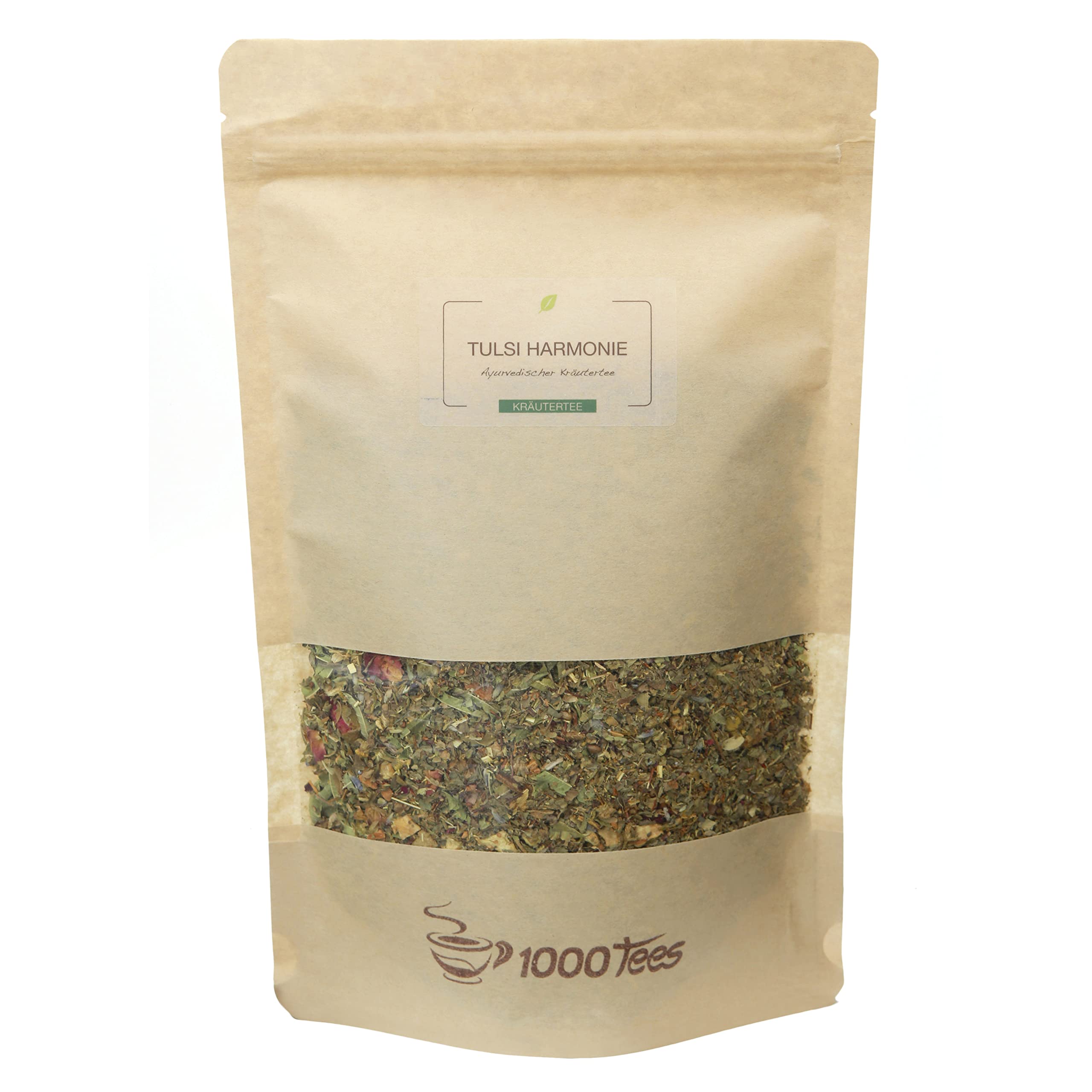 Kräutertee Tulsi Harmonie mit Pfirsich-Geschmack, fruchtig, mild, blumig, frisch abgefüllt