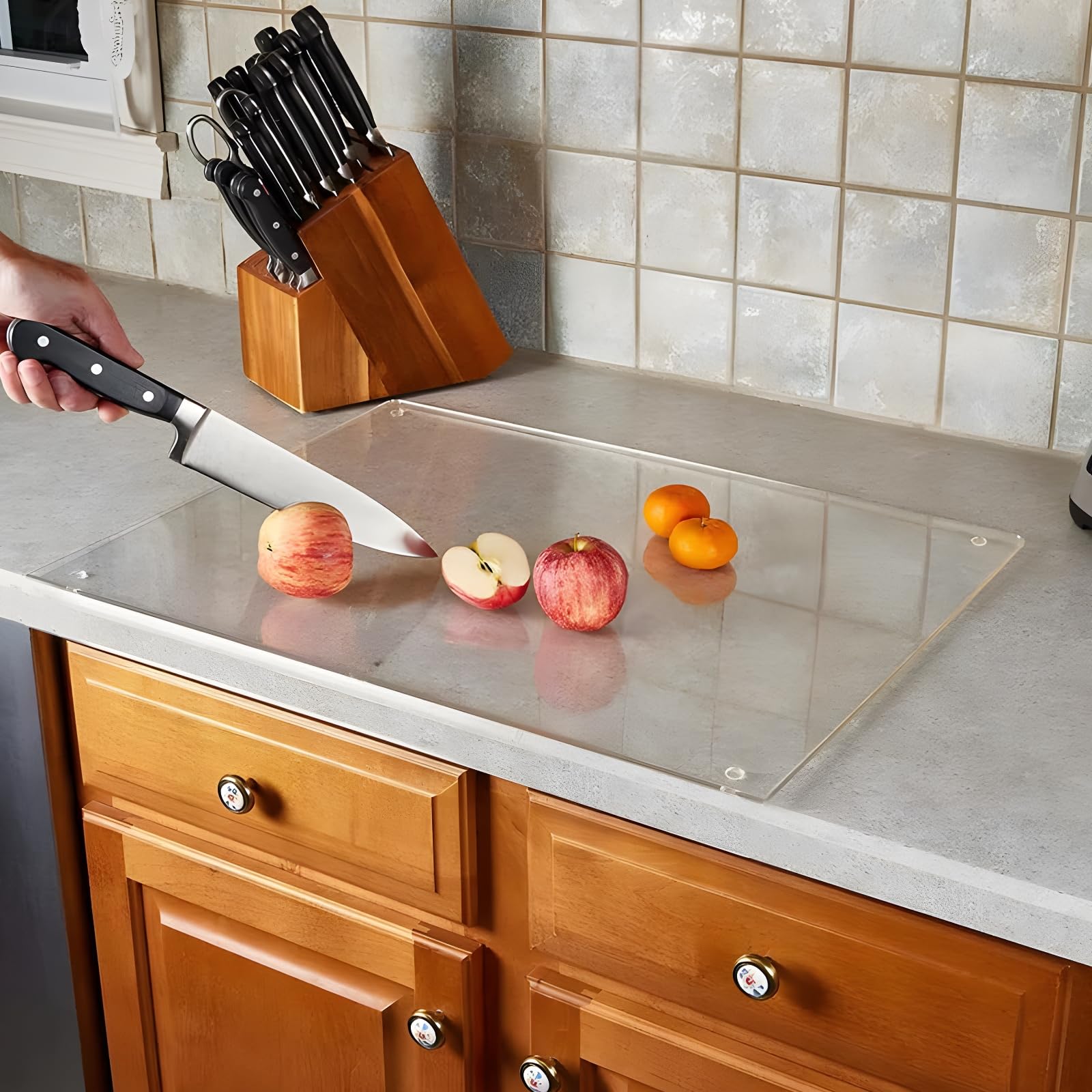 Set di 2 taglieri in acrilico per bancone della cucina, set di taglieri trasparenti con piedini antiscivolo, 39,9 x 30 cm, multiuso