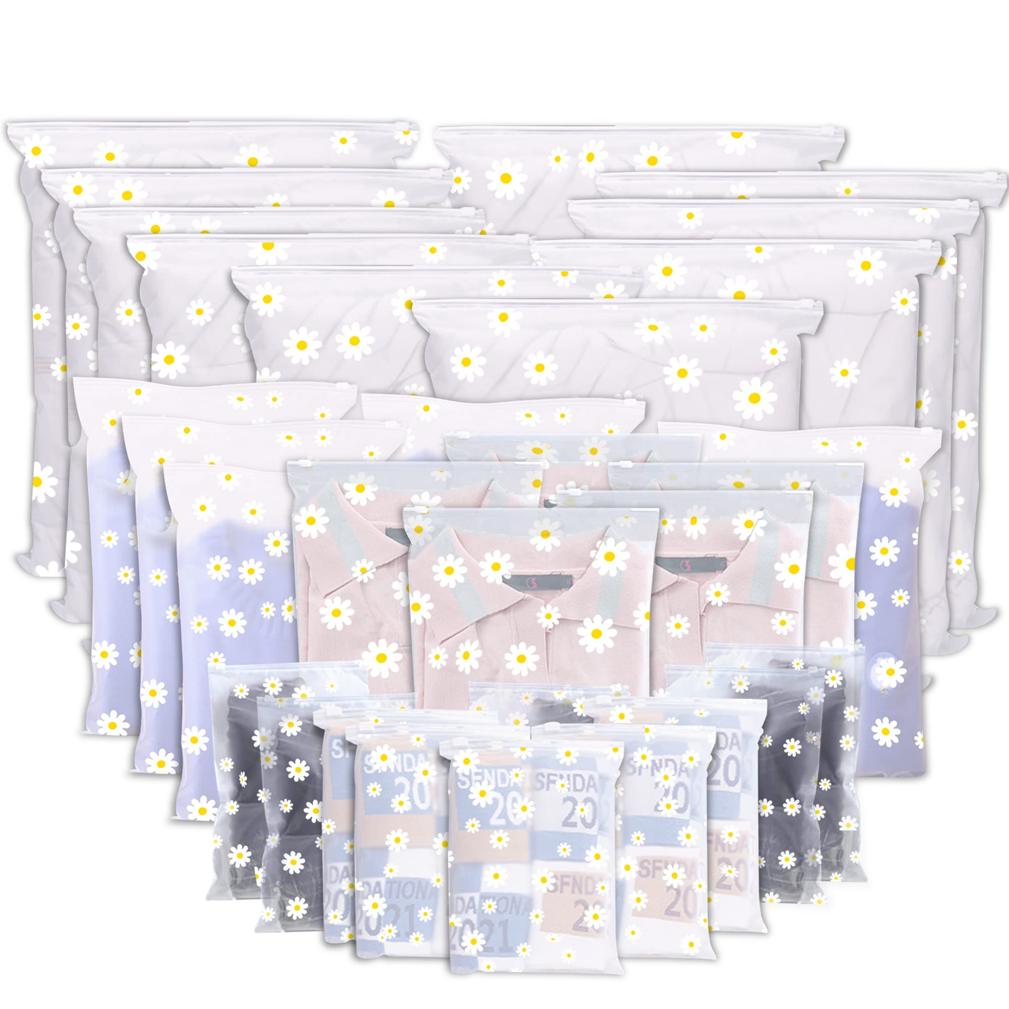 30 Pcs Frosted Resealable Bag Plastic Zip Lock Storage Bags Seal Clothes Bags Travel Space Saver Storage Waterproof Luggage Organizer Pouch for Clothes Garment School Trip