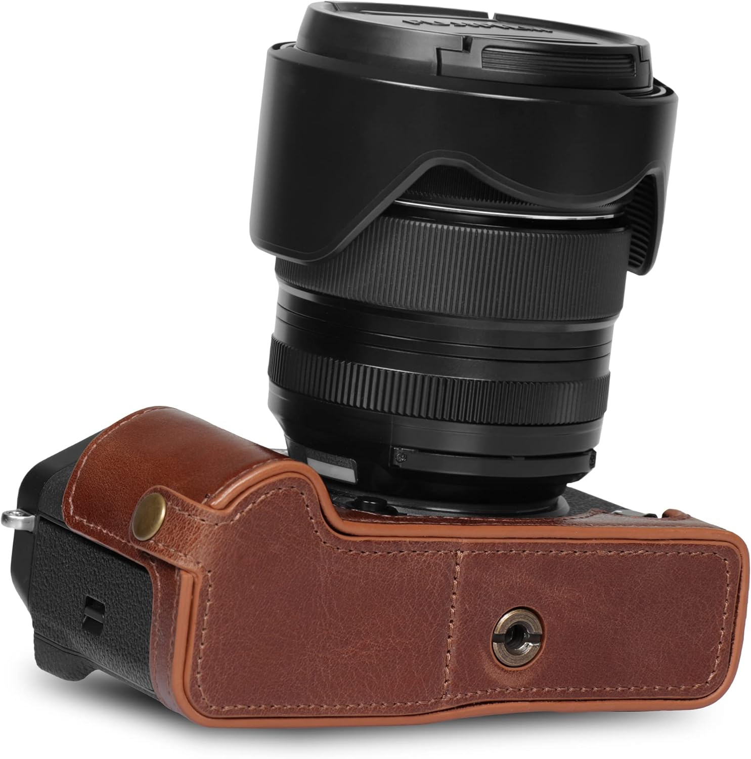 MegaGear Ever Ready Genuine Leather Half Camera Case Compatible with Fujifilm X-T5 (Brown)