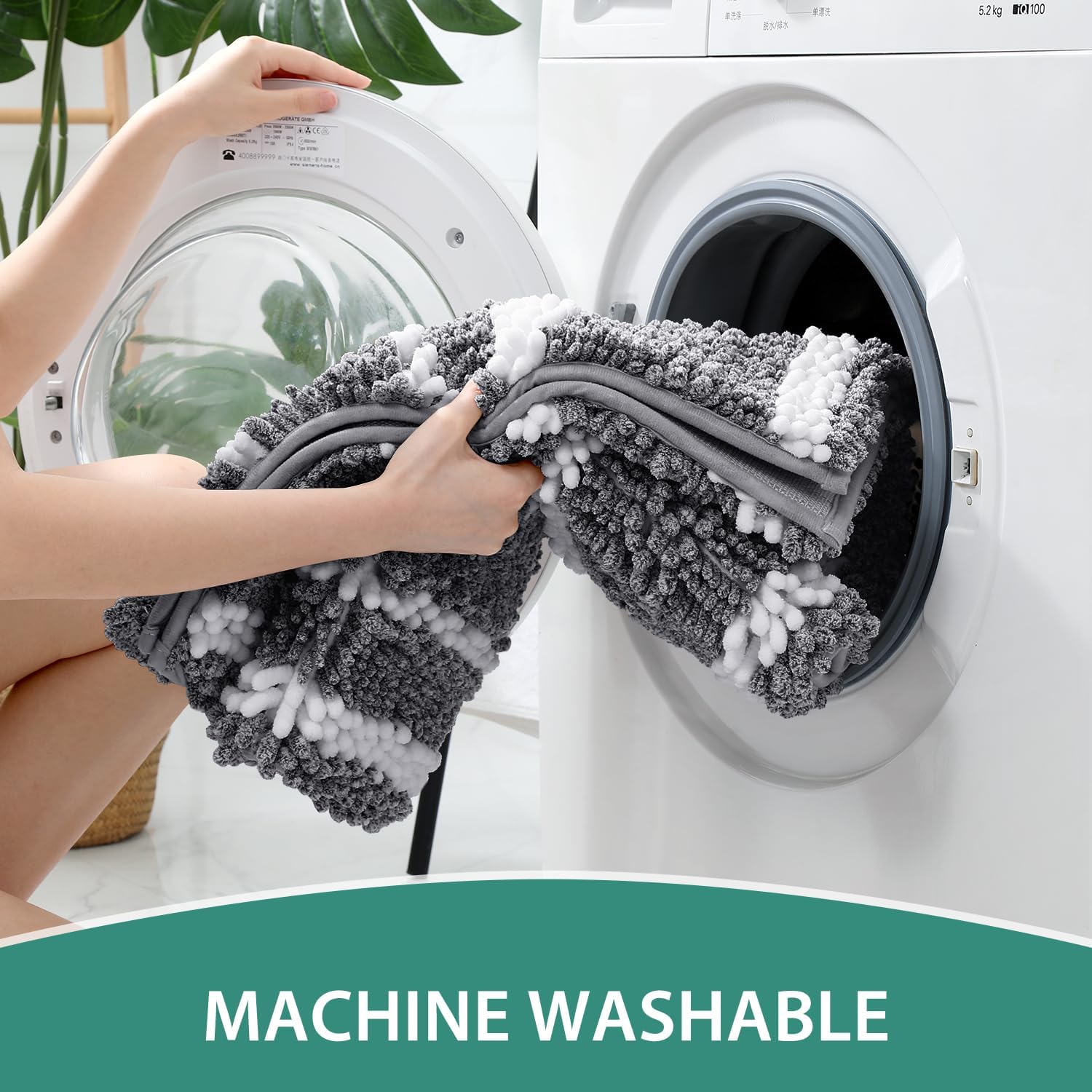 HOMEIDEAS Chenille Bathroom Rugs Sets 2 Piece, Cationic Dyed, Extra Soft Shaggy Absorbent Non-Slip Bath Mats, Machine Washable (32"x20"+24"x17", Dark Grey) - Image 7