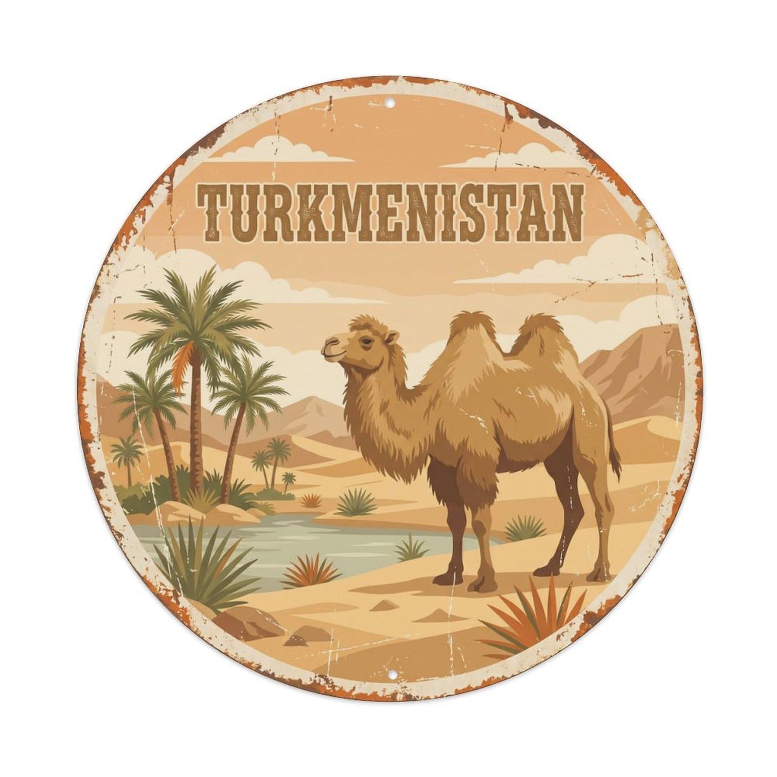Turkmenistan Wild Camel Desert Oasis Metal Tin Sign