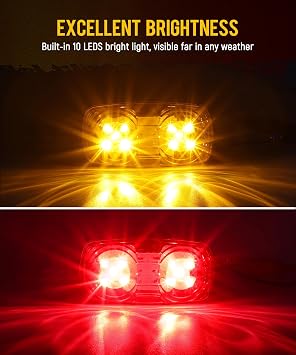 Partsam 14x Trailer RV Marker LED Lights Double Bullseye 10LEDs Clearance Lights Red/Amber, 4x2 Tiger Eye 12V Rectangular LED Side Marker Light Surface Mount Camper Truck, Transparent Base