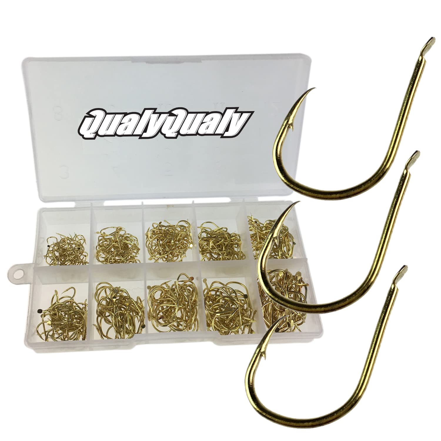 QualyQualy Worm Hooks for Bass Fishing Hooks, 500pcs Bass Hooks Fishing Carp Eyed Fishing Hooks Freshwater Hooks Bass High Carbon Steel with Portable Box