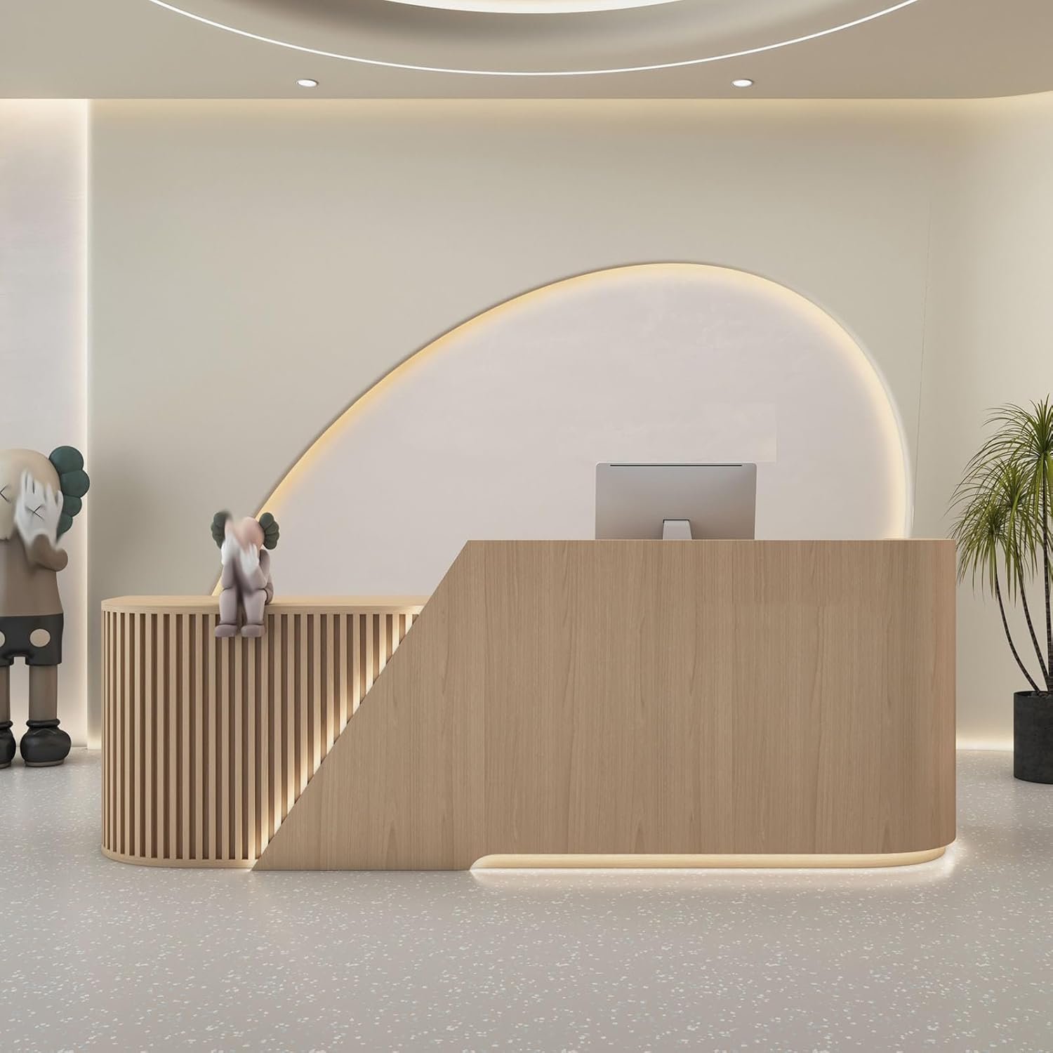 BK&MF Modern Reception Desk with Counter,Front Counter Table with Storage Reception Room Tables with Lockable Drawer Customizable Logo for Checkout, Lobby,A Left Low,59x24x39inch