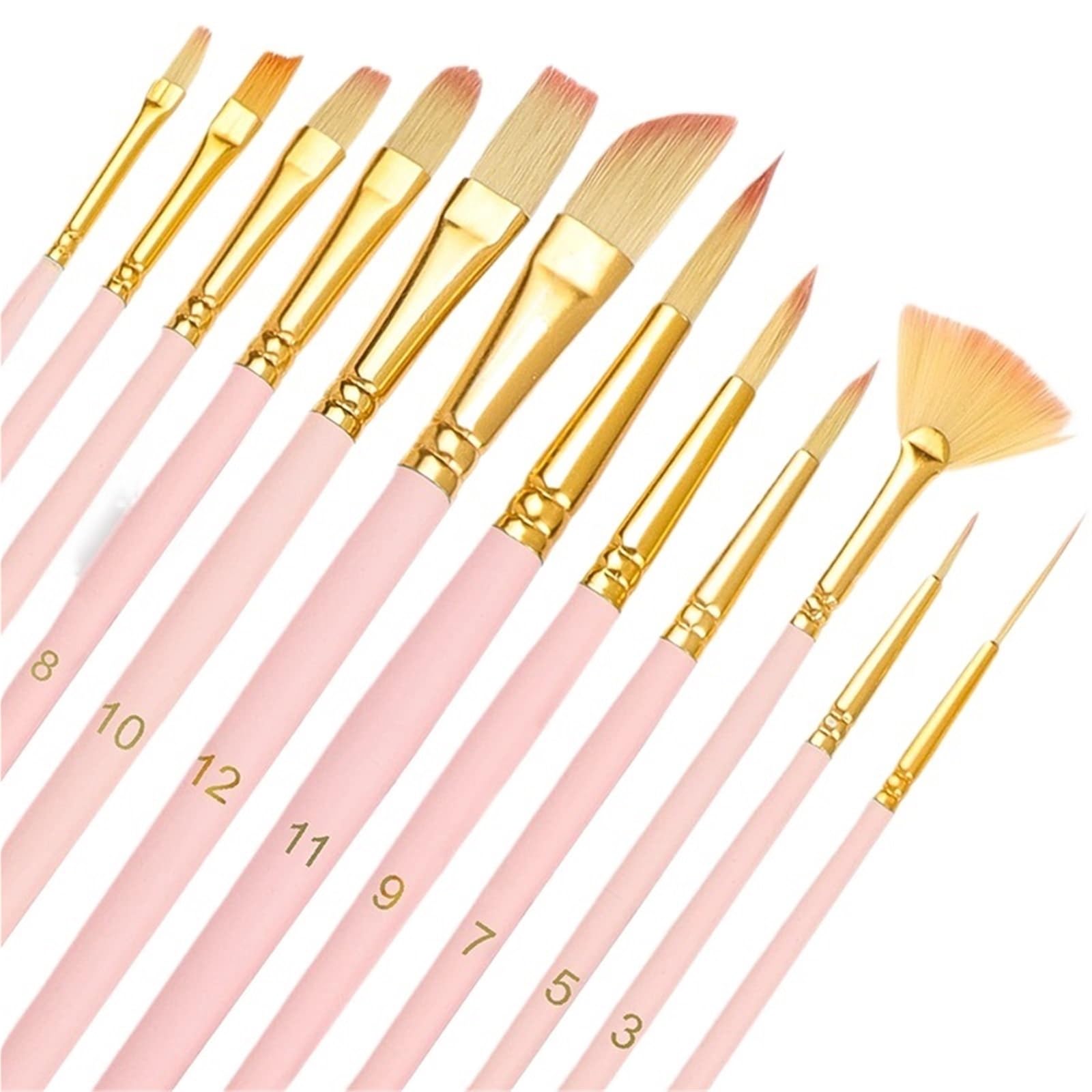paint brushes 12pcs Artist Paint Brush For Oil, Watercolor, Gouache Painting for home(12pcs Light Pink)