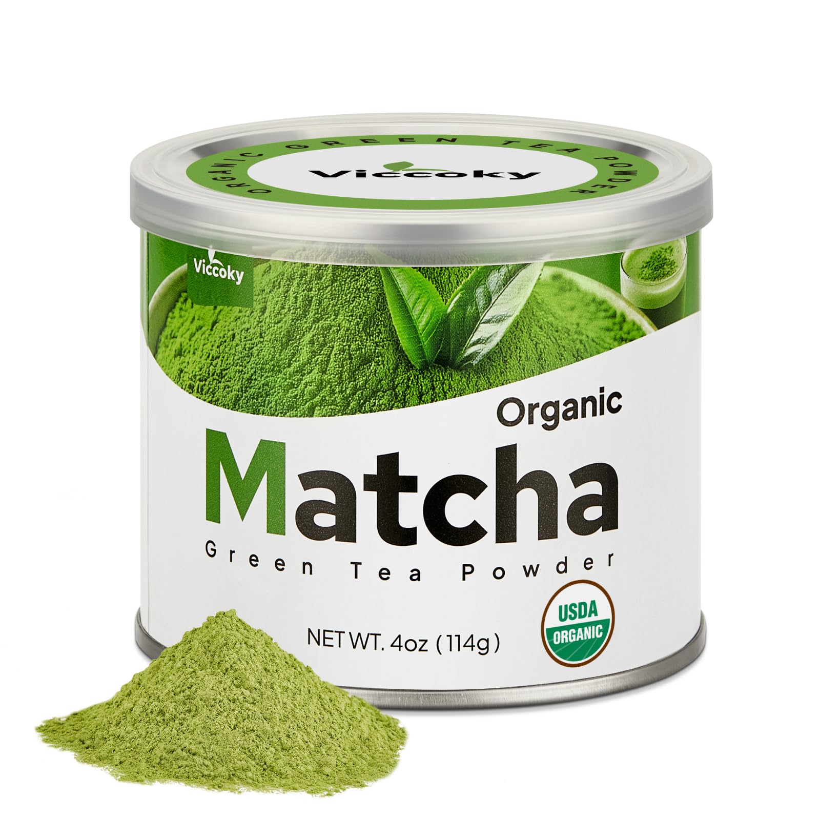 Viccoky Culinary Matcha Powder 4oz Tin Pro-Baking Grade USDA Organic Sugar-Free Bulk Matcha Green Tea Powder for Cookies