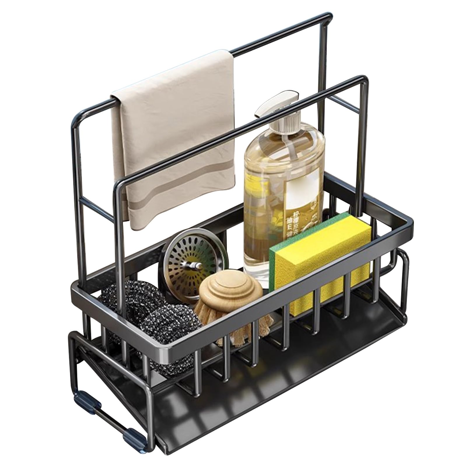 Glifora Drain Rack - Rustproof Carbon Steel Organiser with Detachable Drain Tray, Storage Rack for Kitchen Sink Sponges and Soap