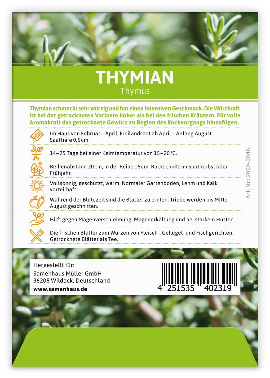 FLORTUS 2000-0048-100x Thymian (100 Tütchen) (Thymiansamen)