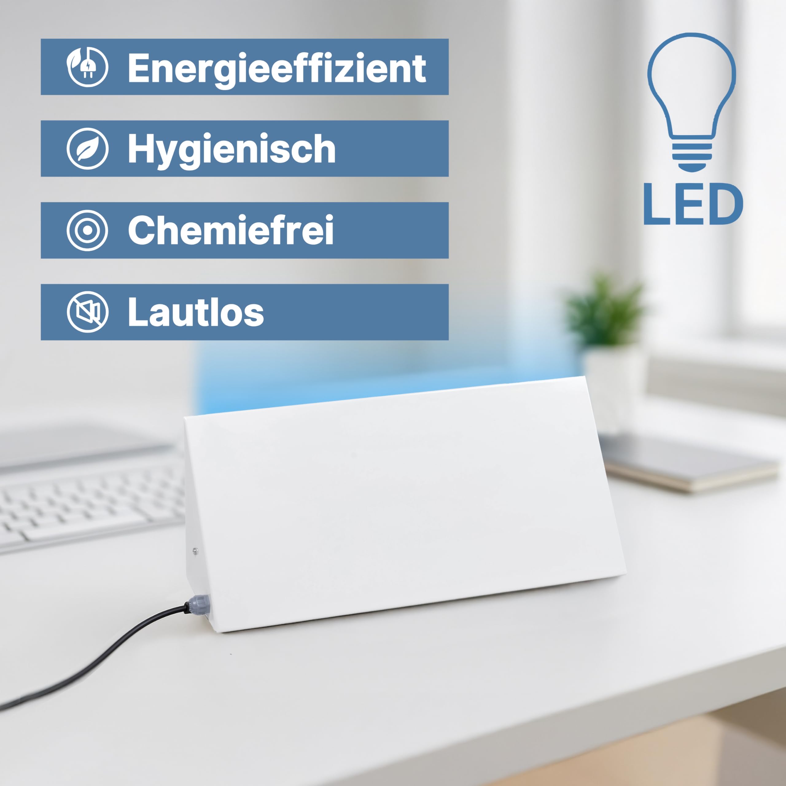 Novokill UV LED Fliegenfänger Insektenvernichter weiß – Fliegenfalle mit Klebefläche – geräuschlos, hygienisch – Für Innenräume & Gastronomie bis 60 m² – Fliegen, Fruchtfliegen, Motten, Mücken