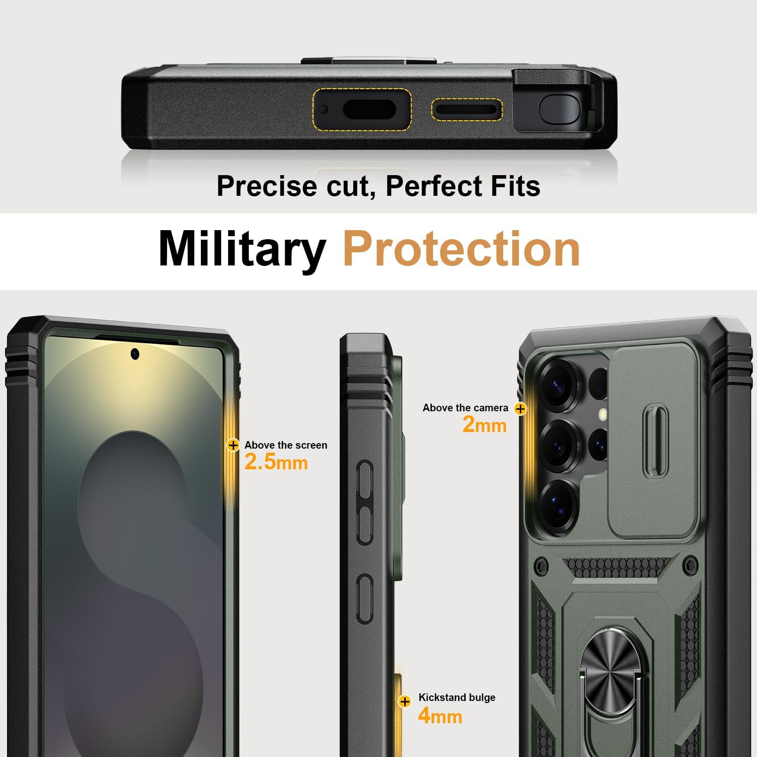 PASNEW for S25 Ultra Case Military,Camera Slide Cover & Metal Ring Kickstand,Multi-Layer Heavy Duty Shockproof Protective Hard Shell for Samsung Galaxy S25Ultra,Army Green - Image 4