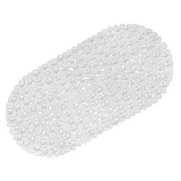 WELTRXE Non Slip Bath Mats for Inside Bath, 69 x 36 cm Clear Pebble Bath Mat Non Slip Anti Mould, Anti Slip Shower Mat, Flexible Oval PVC Bathtub Mat with Suction Cups & Drain Holes, Machine Washable
