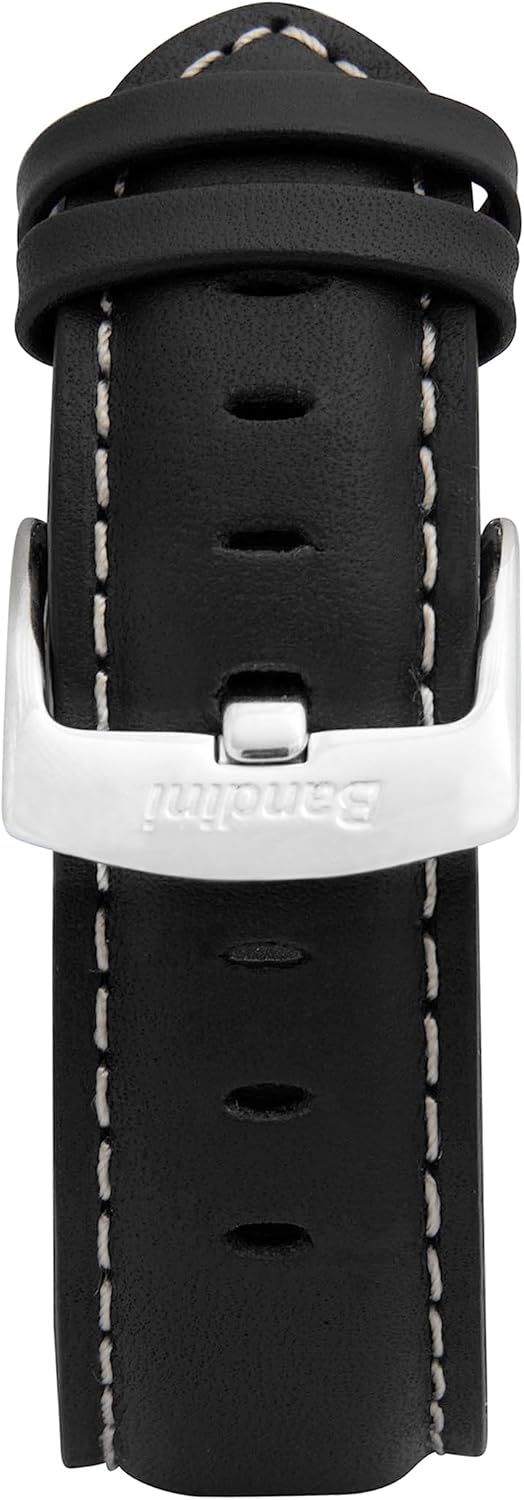 Bandini Mens Classic Leather Band for Apple Watch Band 46mm 45mm 42mm 44mm 41mm 40mm 38mm 49mm & Ultra 1 & 2, fits Apple Watch Series 11 10 9 8 7 6 5 4 3 SE, Extra Long XL, Black/Stitch/Silver