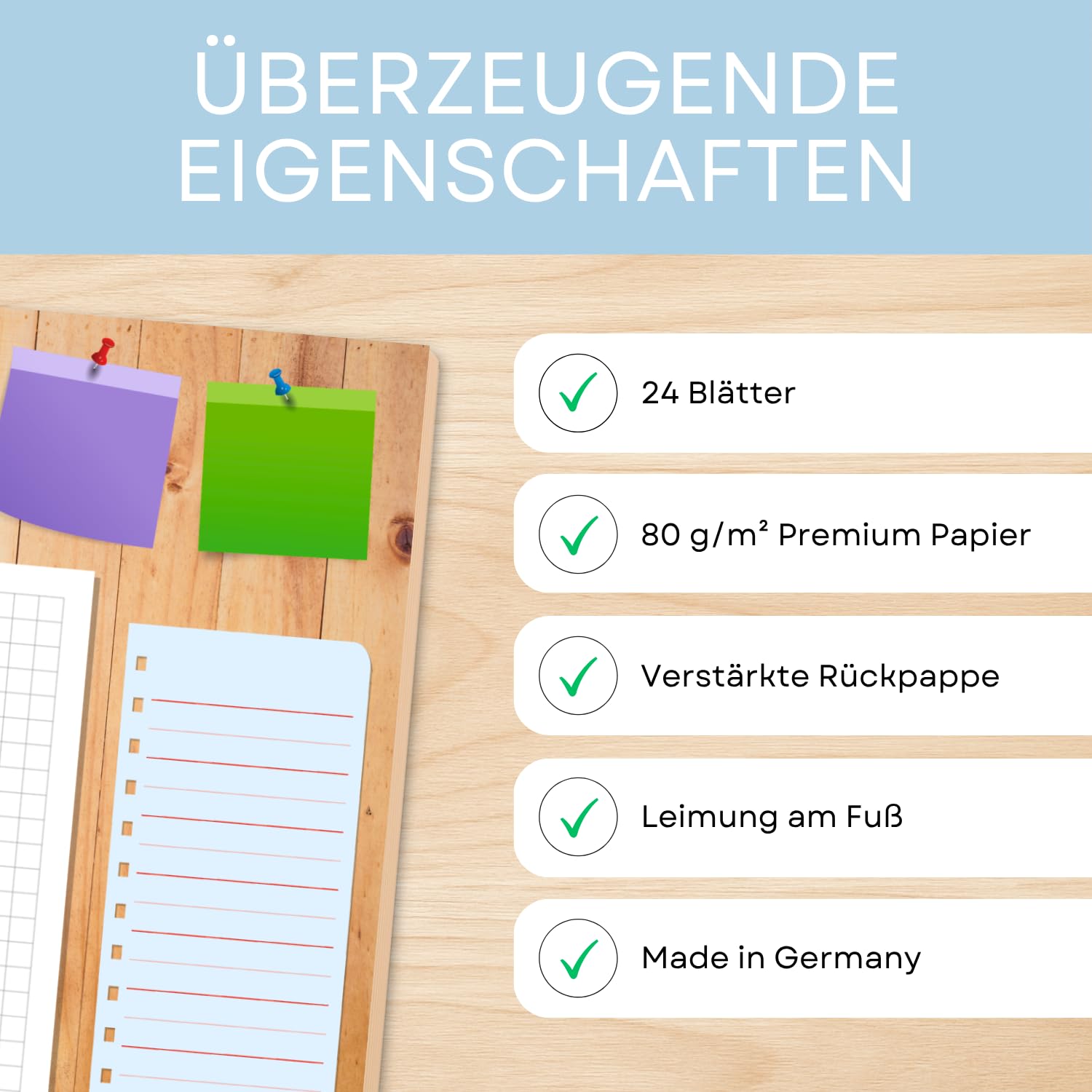 edelkern® Sottomano XXL "Gute Laune II" in carta, formato DIN A2, 24 fogli, 90 g/m², ideale come blocco note, agenda settimanale e agenda giornaliera, perfetto per la tua lista quotidiana