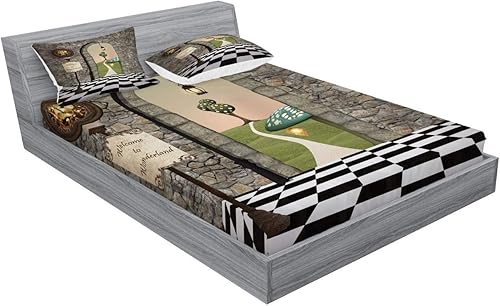 Miniatura 406 de Ambesonne Juego de sábanas bajeras y fundas de almohada occidentales, sombrero de vaquero con temática del salvaje oeste y cuerda de ganadería vieja