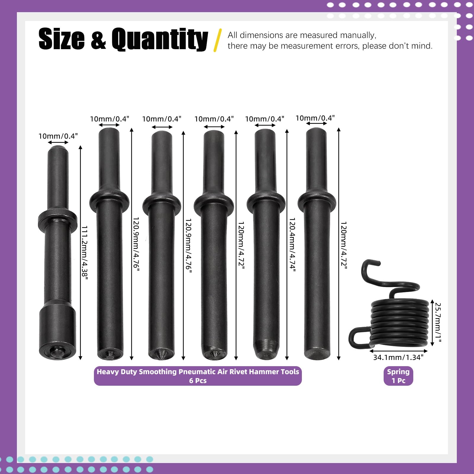 Swpeet 7Pcs Carbon Steel Heavy Duty Smoothing Pneumatic Air Rivet Hammer Tools Kit with Spring,Air Hammer Rivet Bit Set Tools Kit for Hollow Solid Half-Hollow Rivet - Image 2