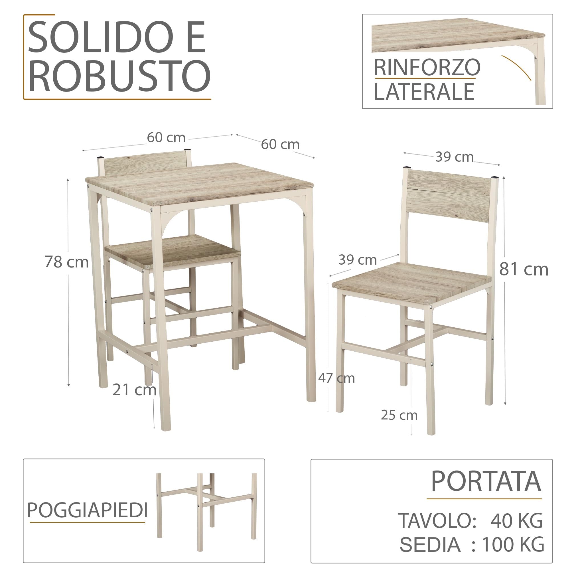 YELLOO Mod. PORTOFINO Set Mesa Bar con 4 sillas Beige Cocina Meubles