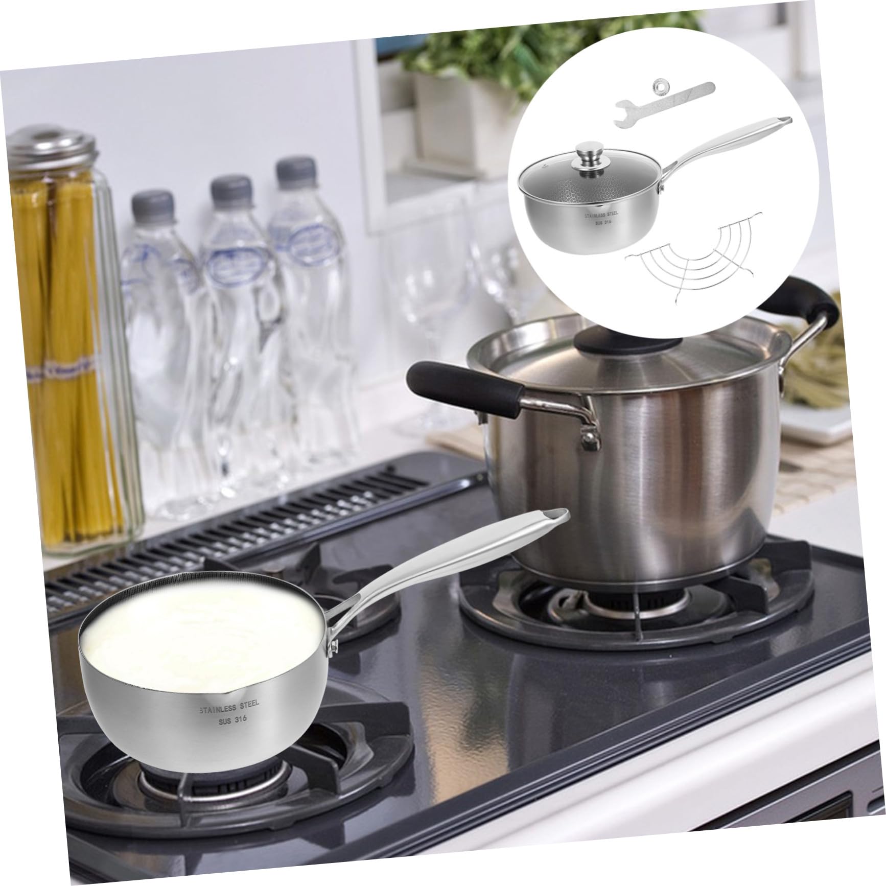 ULTECHNOVO Olla Pequeña de Acero Inoxidable Revestimiento Antiadherente Tipo Nido de Abeja, Multifuncional y Fácil de Limpiar para Cocina y Alimentación Infantil