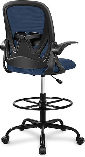 Vista 7 de Primy Drafting Chair Tall Office Chair with Flip-up Armrests Executive Ergonomic Computer Standing Desk Chair with Lumbar Support and Adjustable
