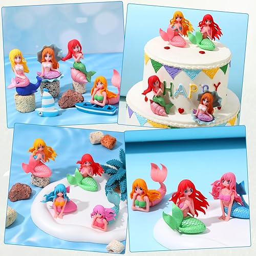 Miniatura 4 de 10 mini figuras de sirena, pintadas a mano, lindas figuras en miniatura de sirena para decoración de jardín, decoración de pasteles y paisajes