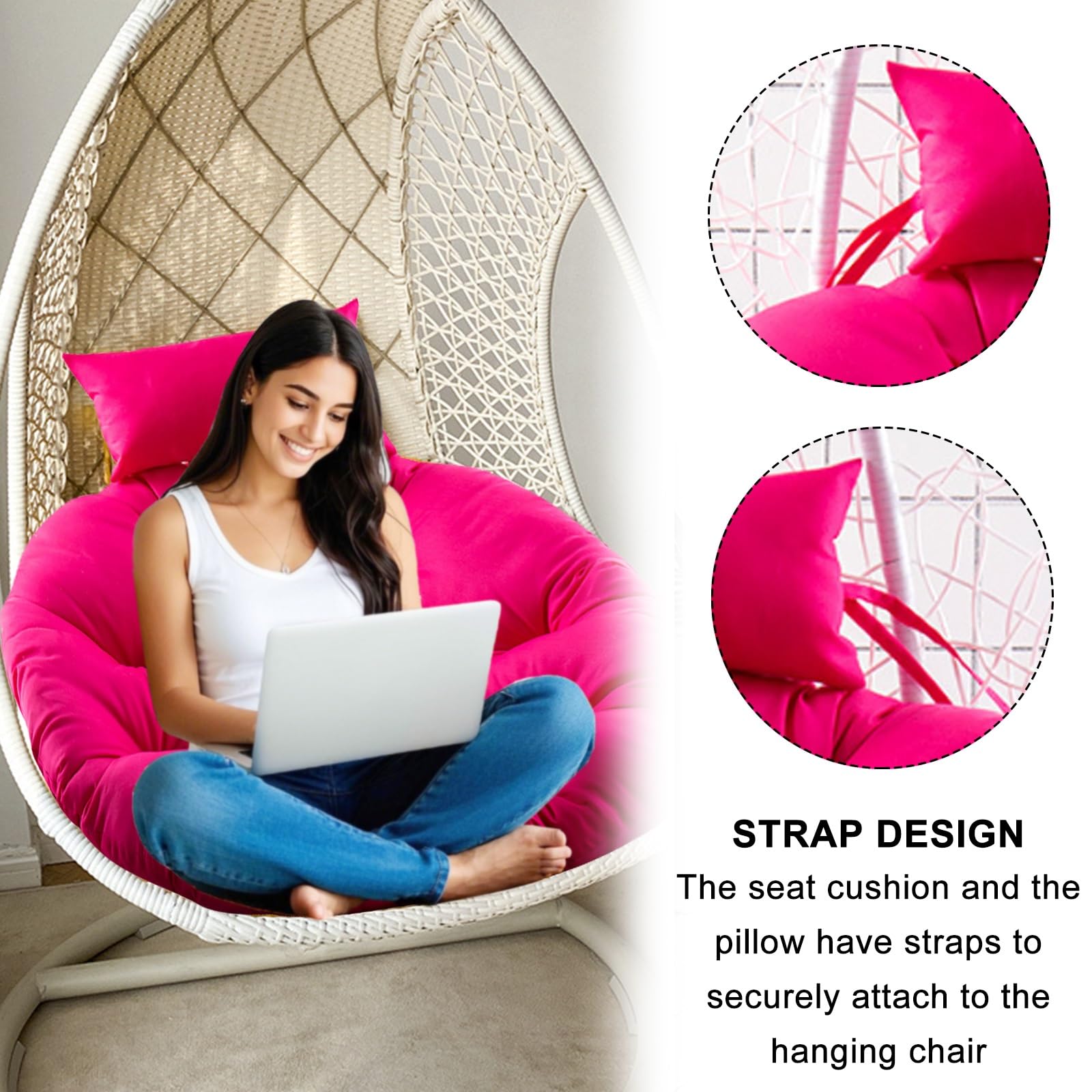 Ersatz-Eierstuhlkissen-Set mit Kopfkissen, bequeme Hängesesselkissen für Drehstuhl, Schaukelkorb, Sitz, 115 cm, Rot B