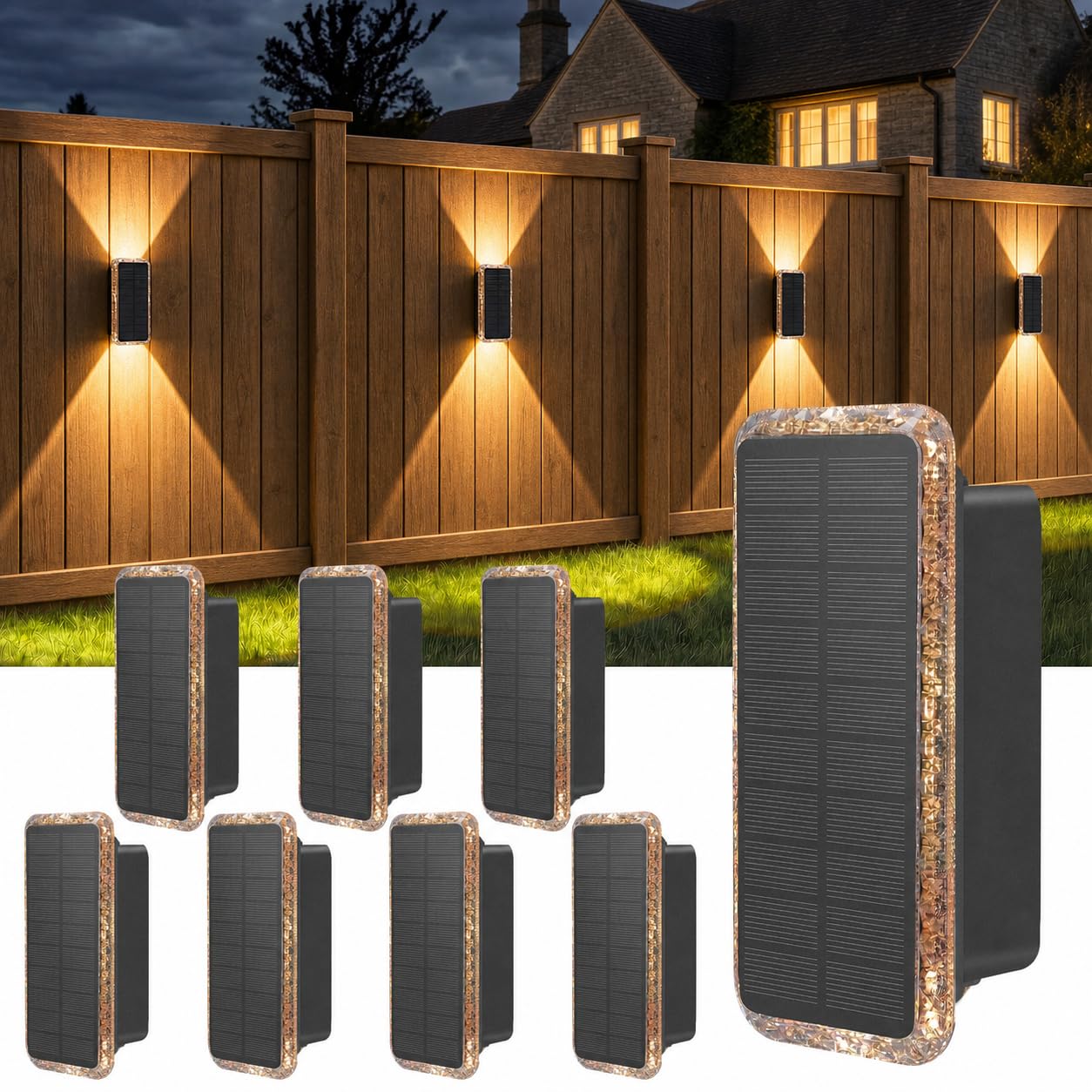 vighep Solar Wall Lights Outdoor Garden, 8 Pack Up and Down Solar Fence Lights, 5 Colour Temperatures 3000K-6000K, IP65 Waterproof Dusk to Dawn Garden Decor Lights for Patio Decking Porch