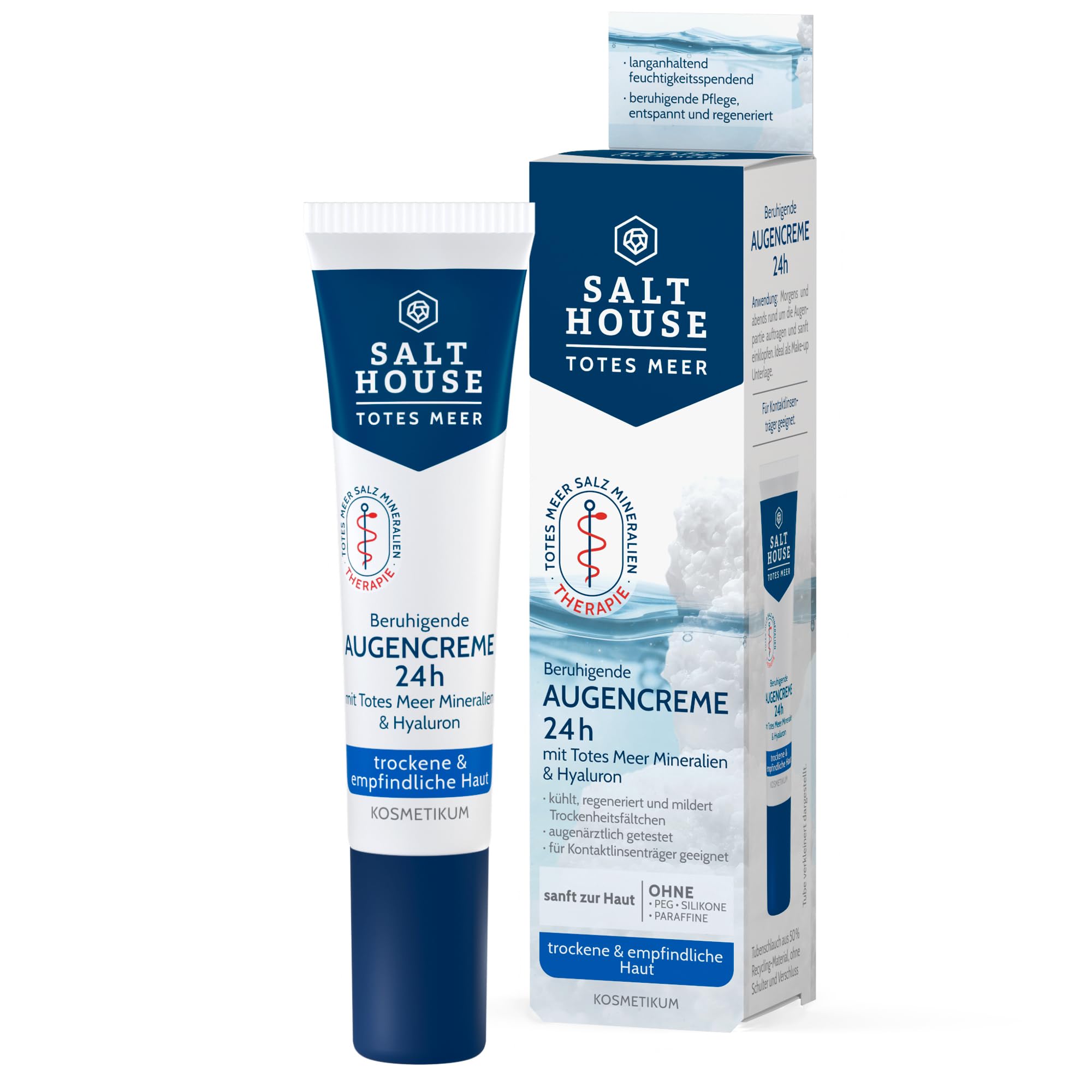Salthouse Totes Meer Therapie Beruhigende Augencreme 24h, mit Hyaluronsäure für trockene und empfindliche Augenkonturen, ideal als Make-up Unterlage, 15ml