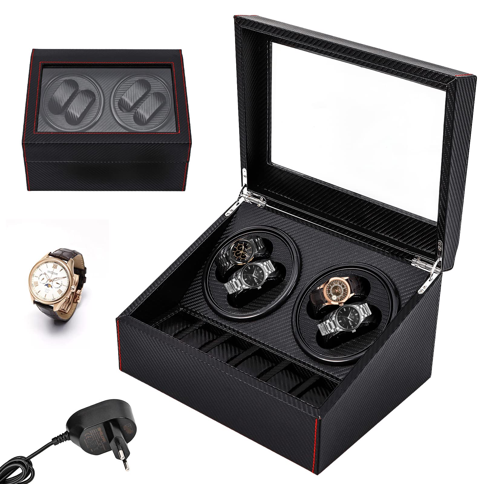 4+6 Uhrenbeweger Luxuriöser Automatische Uhrenbeweger Box Uhrenvitrine Watch Winder leisem Mabuchi Motor,Bewegungs Mechanische Uhren für Automatikuhren Aufbewahren