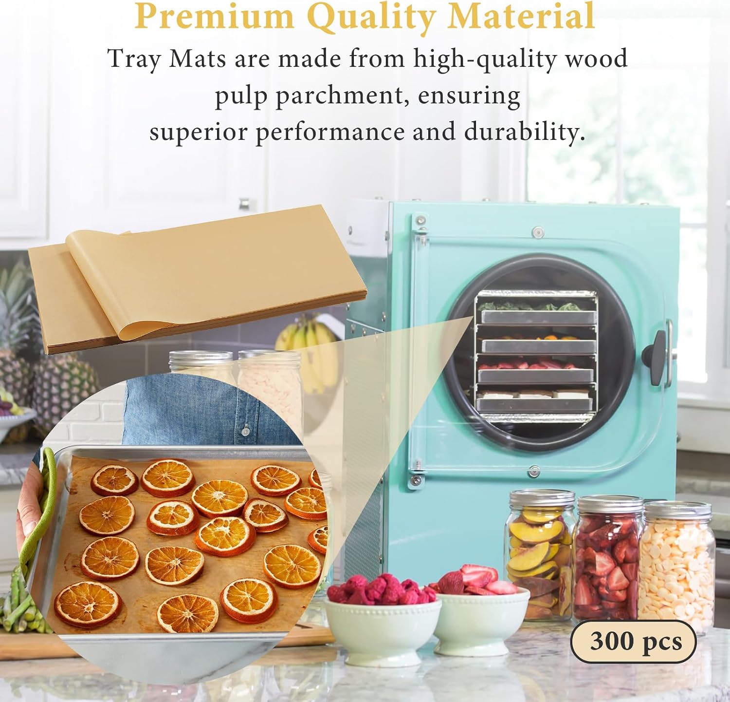 300 PCS Freeze Dryer Tray Mats for Harvest Right Dryer - Freeze Dryer Parchment Paper Set for Medium Trays - Non-Stick Baking Mats One-Off Parchment Paper Harvest Right Accessories (17" x 6.8")