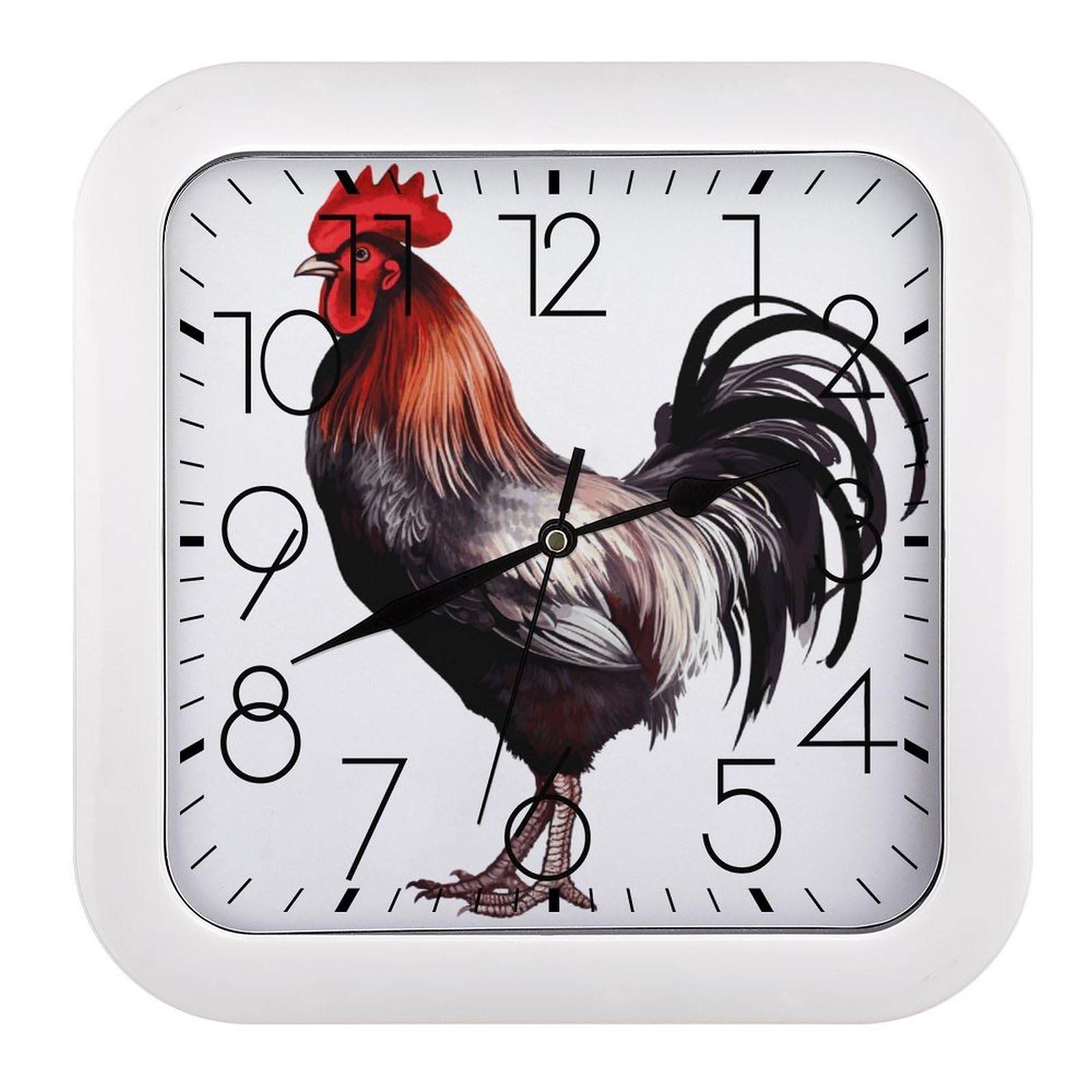 LDGSUPH Rooster Wall Clock Silent Non-Ticking Modern Clock Personalized Vintage Square Clocks for Travel Office Kitchen Home Decorative Clocks 10.2 Inch