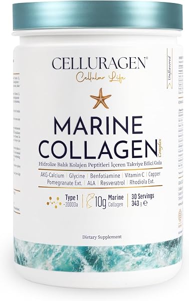 Balık Kolajen Peptitleri ve Ca-AKG İçeren Complex 10.000 mg Marine Collagen Takviye Tip 1 | Aromasız | 30 Günlük