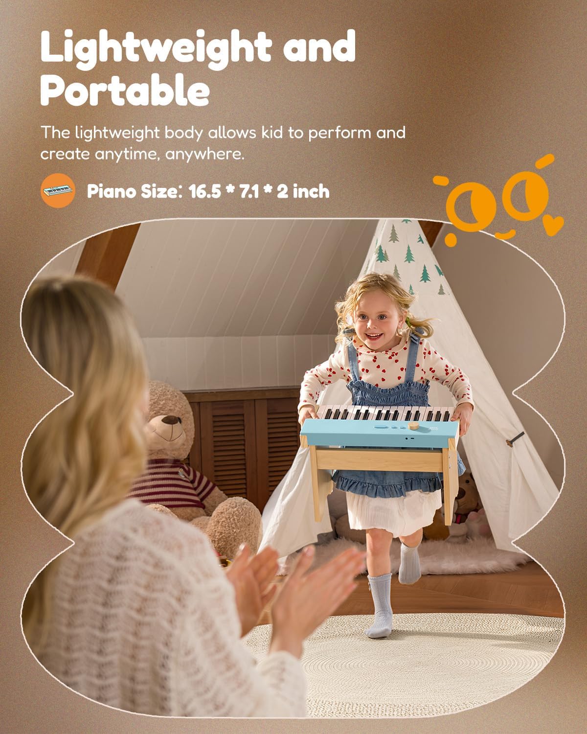 Kids Piano Keyboard, 32 Keys Digital Piano for Kids, Music Educational Instrument for Beginner, Mini Wood Keyboard Piano for Toddler, Included Stand, Light Blue