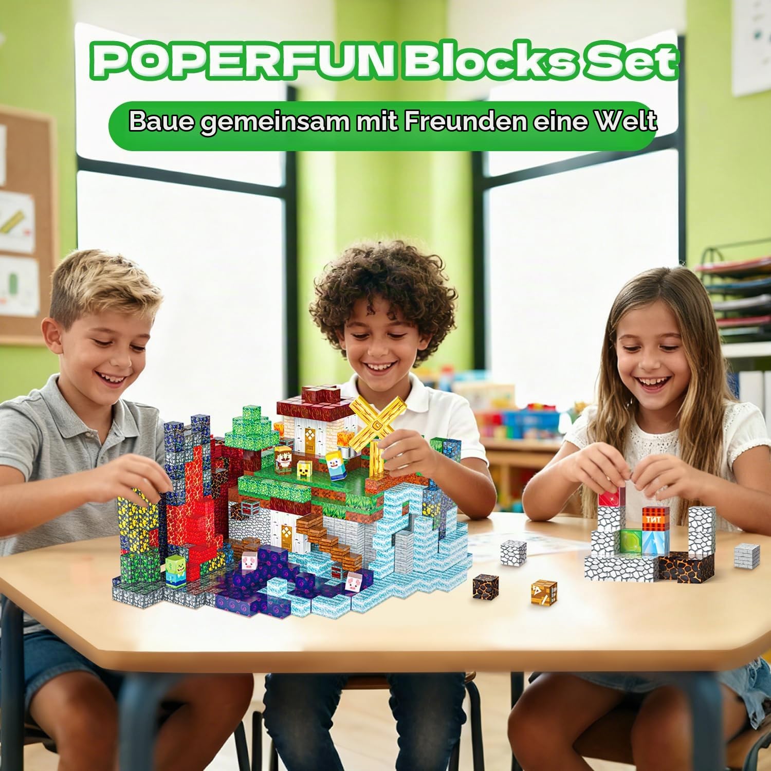 POPERFUN Magnetische Bausteine 600PCS, Magnetbausteine Kinder ab 3-12 Jahren, STEM Lernspielzeug Magnetblöcke, Pädagogisches Spielzeug als Geburtstags