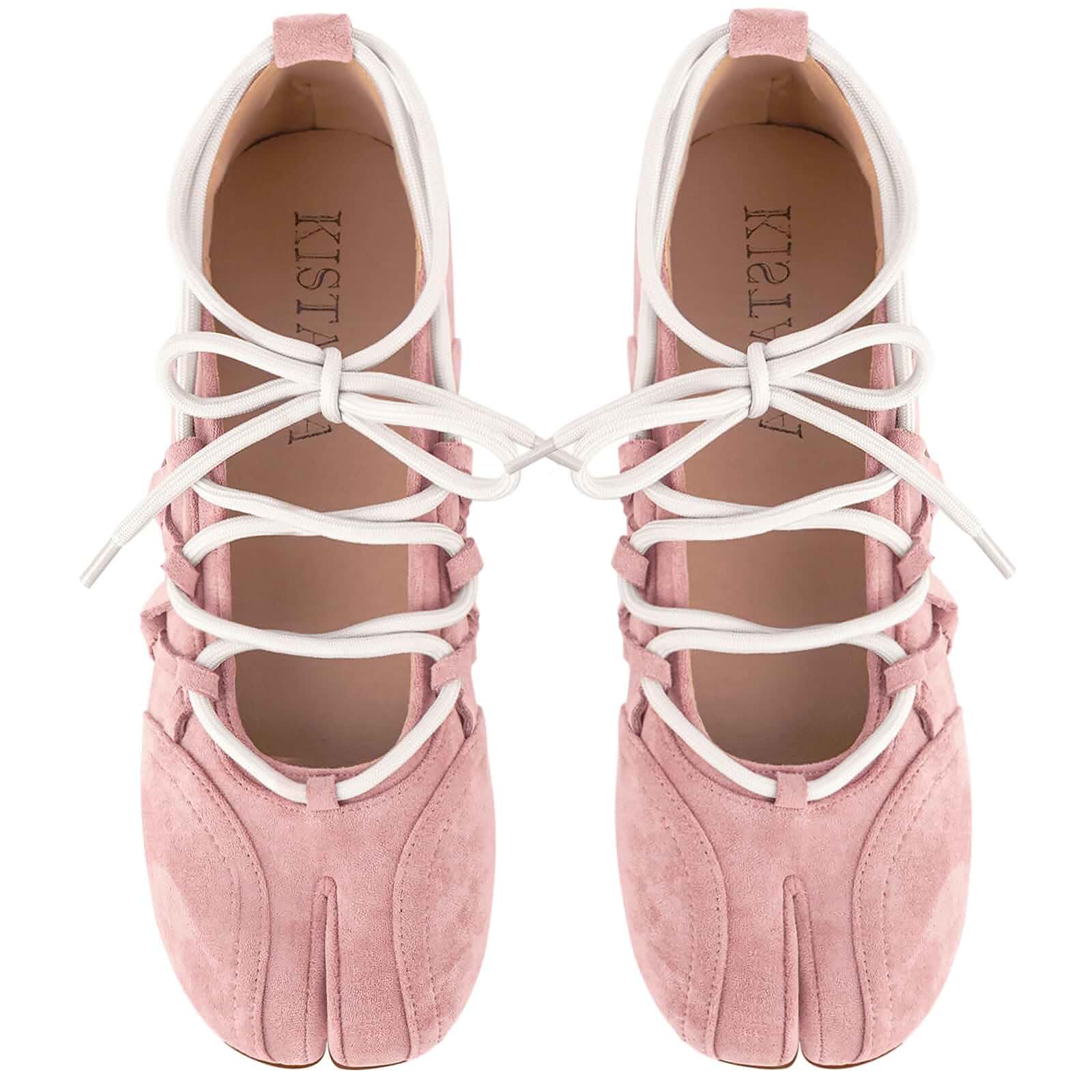 KISTANIA Women's Tabi Flat Shoes Lace Up Split Toe Ballet Flats