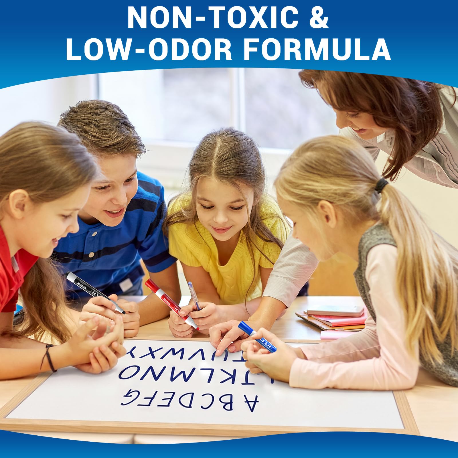 SFAIH Pennarelli cancellabili a secco con punta a scalpello con gomma magnetica per lavagna bianca, 36 pezzi in 12 colori assortiti, per insegnanti, linee versatili, asciugatura rapida, perfetti per