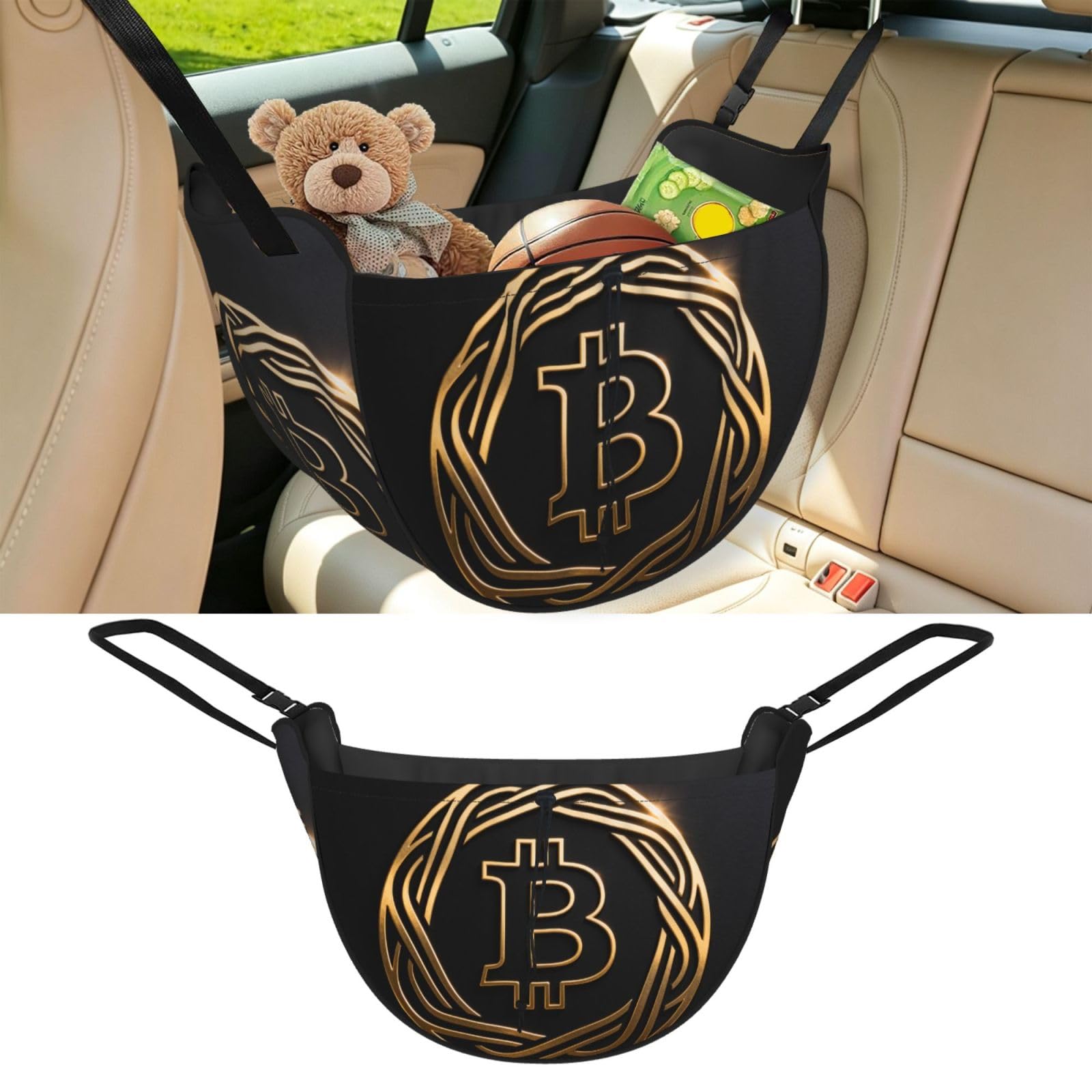 Cntdbu Black Bitcoin Car Seat Organizer-Backseat Storage Bag For Travel