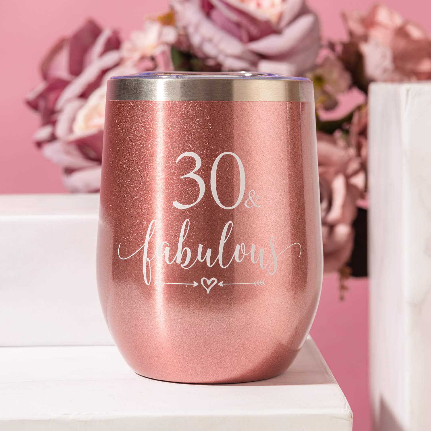 Amazon.com | Crisky Rose Gold 30 & Fabulous Wine Tumbler and Wine Glass Set  for Women's 30th Birthday Gift: Tumblers & Water Glasses