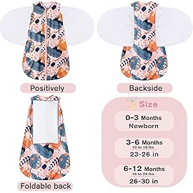 BSTOPPT Newborn Sleep Sack Baby Swaddle,3-Way Adjustable Wearable Blanket,100% Rayon Cotton Swaddling Sleeping BagTOG 0.5 (Gerbera & Tulips, 6-12 Months)