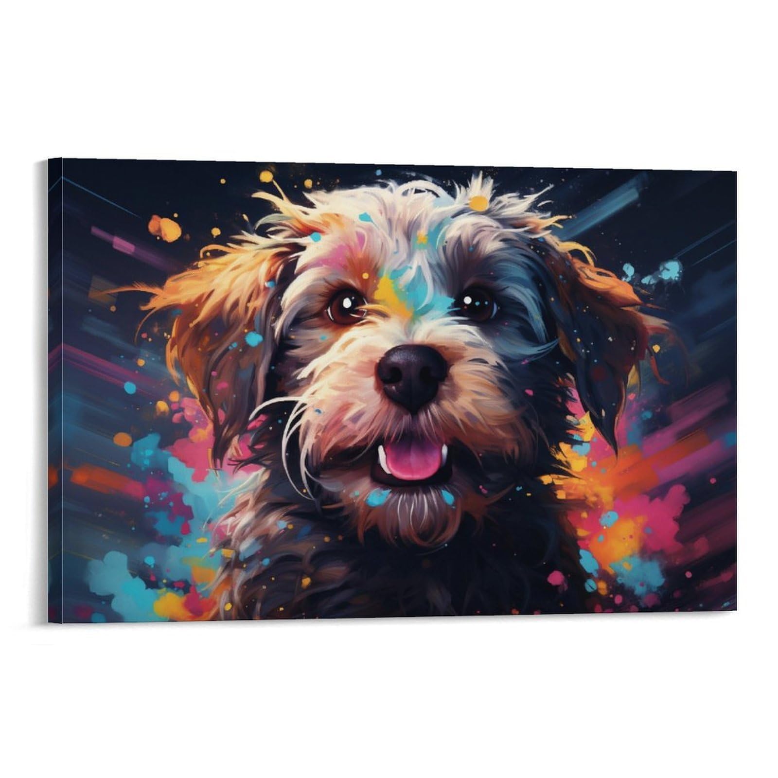 CPLVKWRQJ Bright Magical Colorful 1 Piece Colorful Dog Portrait with Paint Splashes Canvas Wall Hanging - Nursery Space Saving Removable Ready to Hang Wall Decor 20x30inch(50x75cm)
