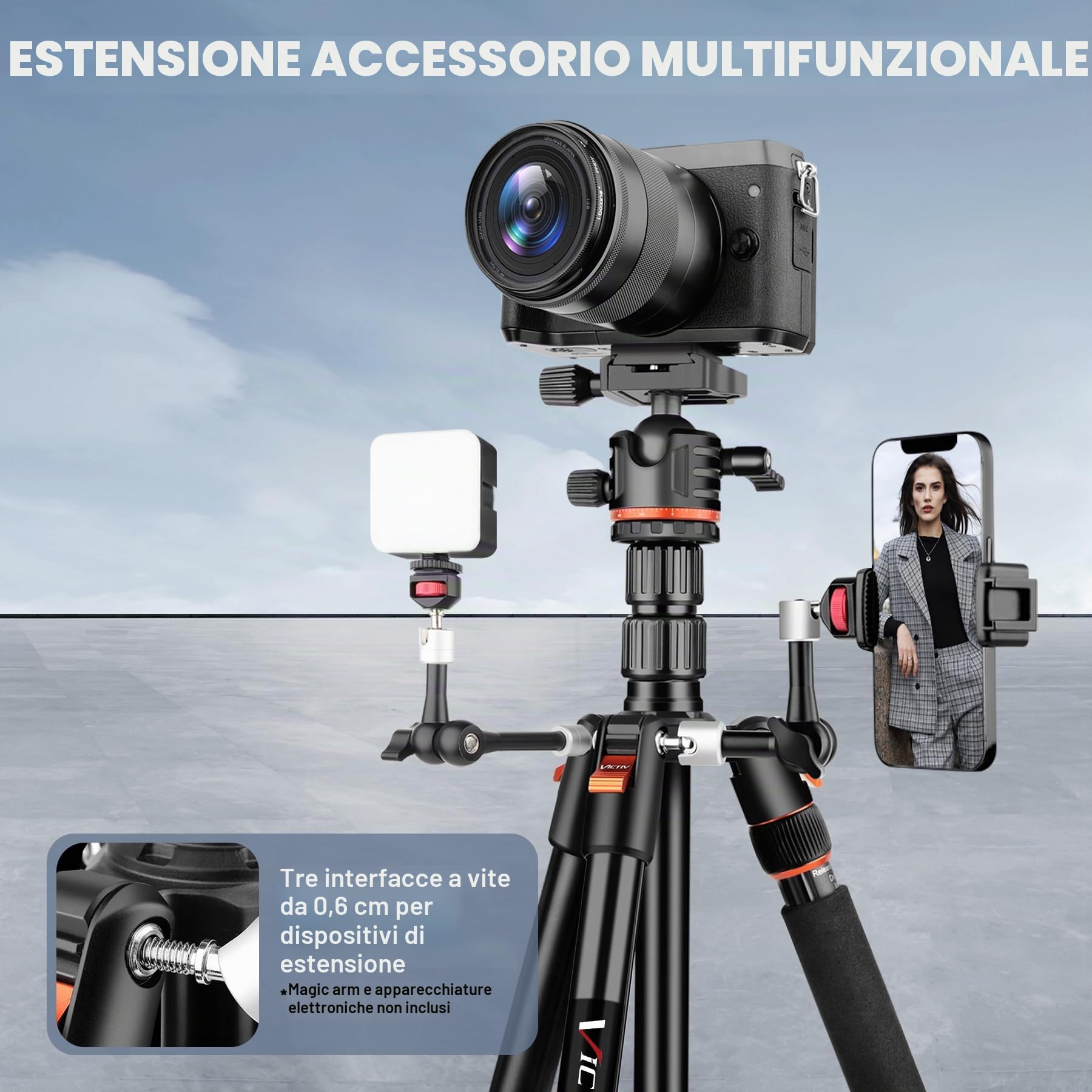 Victiv Treppiede Fotocamera e Smartphone 194cm, Cavalletto Fotografico per Sony Canon Nikon Compatto da Viaggio, Treppiede Reflex in Alluminio Premium Supporta la Fotografia Panoramica a 360°