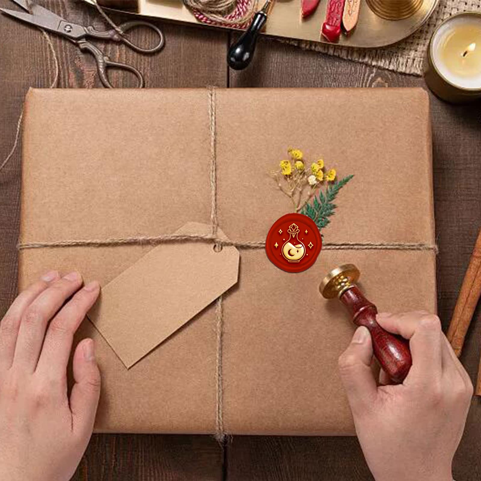 CRASPIRE Magic Wax Seal Stamp - 20mm Brass Potion Stamp Head With Wood Handle For Wedding Halloween