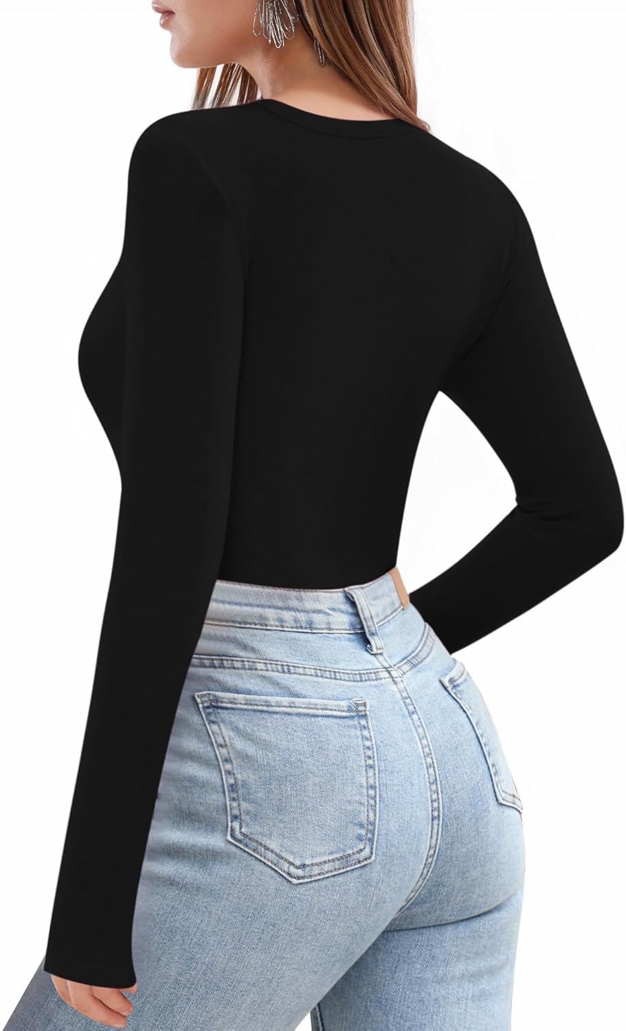 MANGOPOP Crew Neck Bodysuits for Women Long Sleeve Body Suit Going Out T Shirts Tops - Image 3