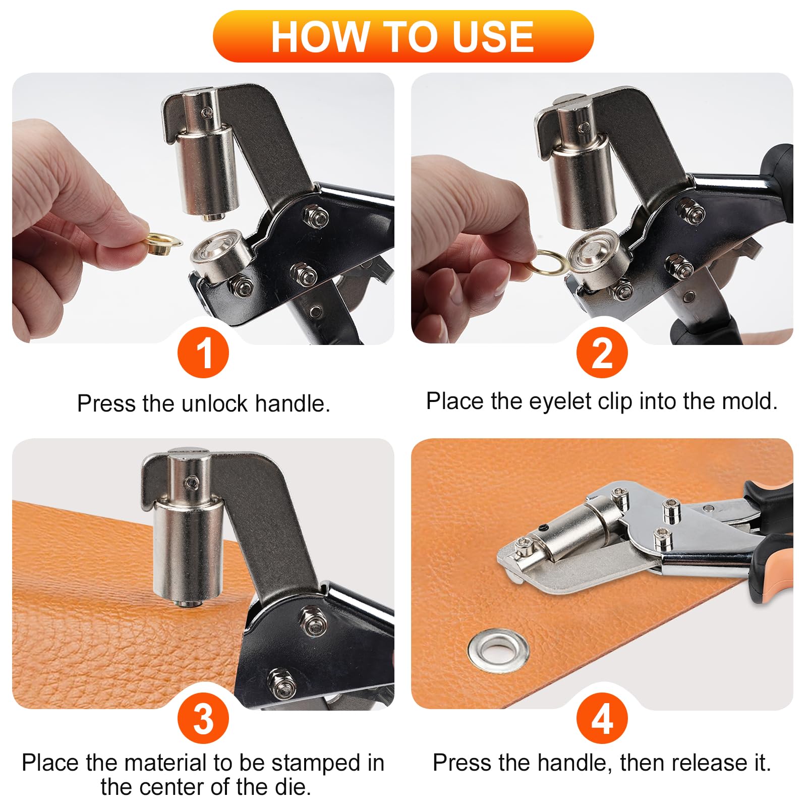 Set di attrezzi professionali per occhielli con 200 occhielli (Ø 10 mm) | Kit di attrezzi per occhielli magnetico, per teloni, pelle, tende, tende da sole, tessuto fai da te