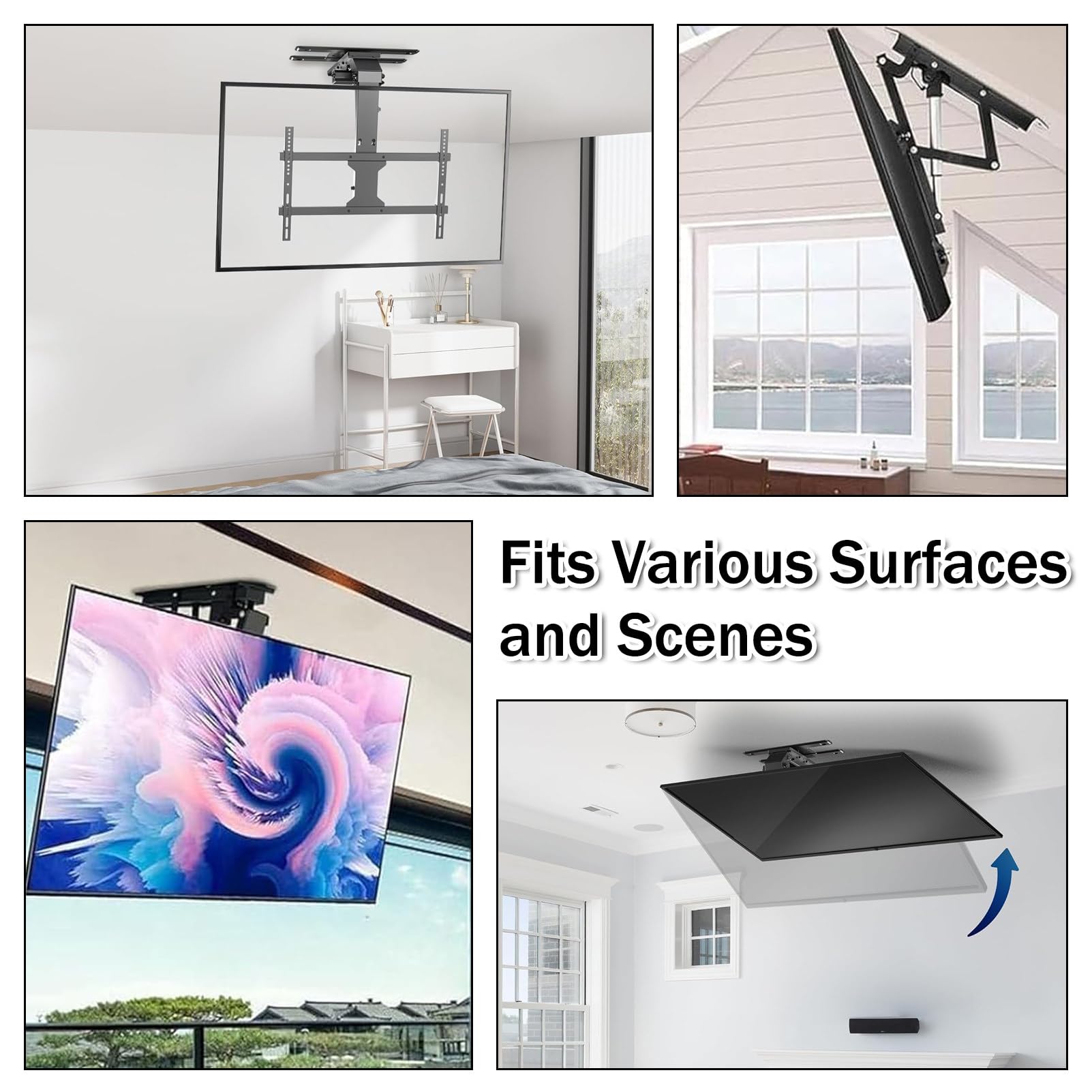 Supporto TV da soffitto Ribaltabile con Telecomando, Staffa elettrica a Scomparsa per TV Curve Piatte da 32-70/50-90 Pollici, Adatto a tetti inclinati/Piani, capacità di carico 45/60 kg 50-90"