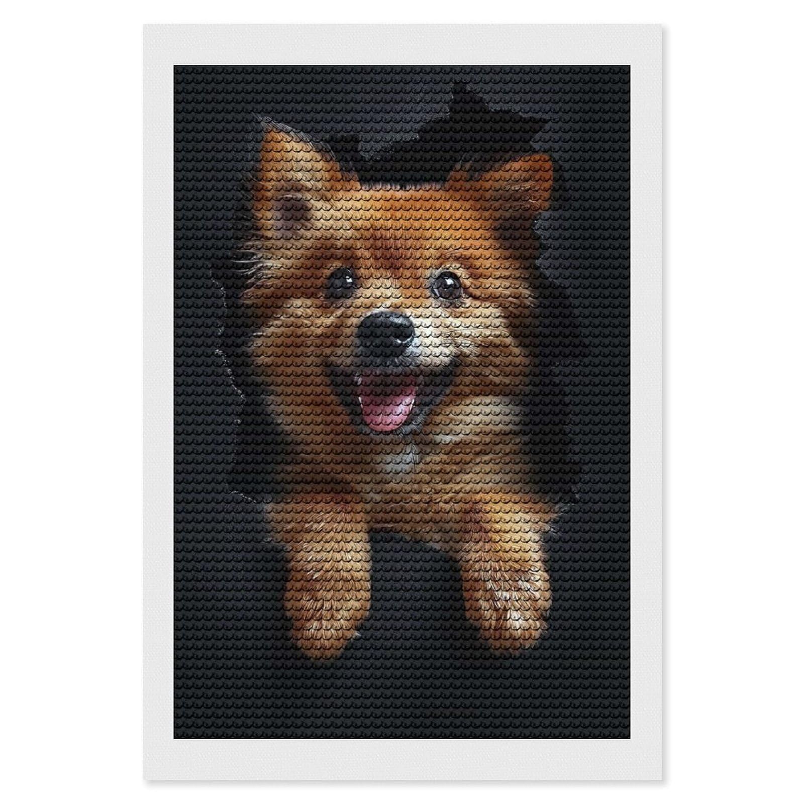 Junmoney Finnish Spitz Diamond Art Kit 8"x12", for Beginners, Vintage Style Decor, Good for Quiet Evenings, Festive Craft Gift
