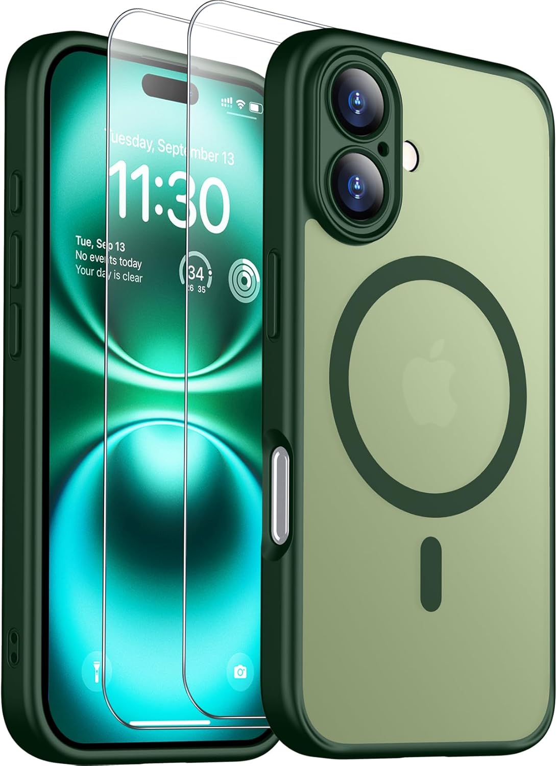 PACKAGING MAY VARY.  SPIDERCASE Designed for iPhone 16 Case, Magnetic Translucent [2+Tempered Glass Screen Protector] [Camera Protection] Anti-Fingerprint Anti-Scratch for iPhone 16 6.1”, Green Green iPhone 16 6.1''